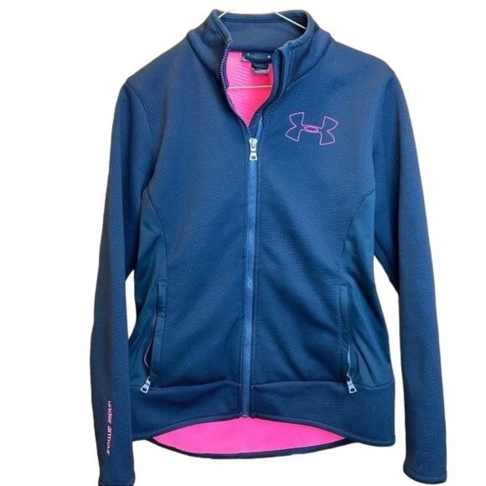 Under Armour Black/Pink Full Zip Semi-Fitted Fleece Lined Jacket Size Small